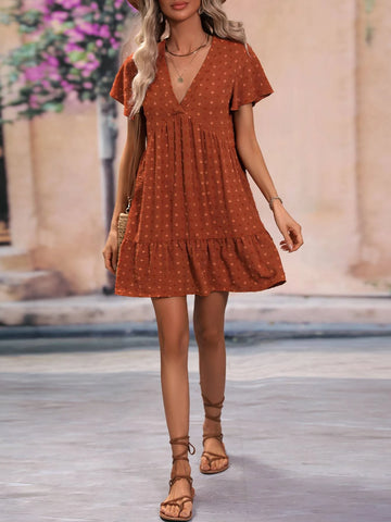 Swiss Dot Butterfly Sleeve Ruffle Hem Smock Dress Swiss Dot Butterfly Sleeve Ruffle Hem Smock Dress