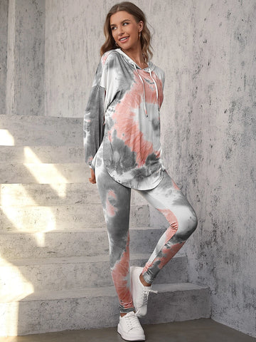 Unity Tie Dye Drop Shoulder Drawstring Hoodie & Leggings Unity Tie Dye Drop Shoulder Drawstring Hoodie & Leggings