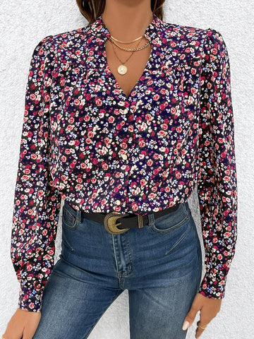 Frenchy Ditsy Floral Print Notched Neckline Blouse Frenchy Ditsy Floral Print Notched Neckline Blouse
