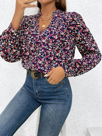 Frenchy Ditsy Floral Print Notched Neckline Blouse Frenchy Ditsy Floral Print Notched Neckline Blouse