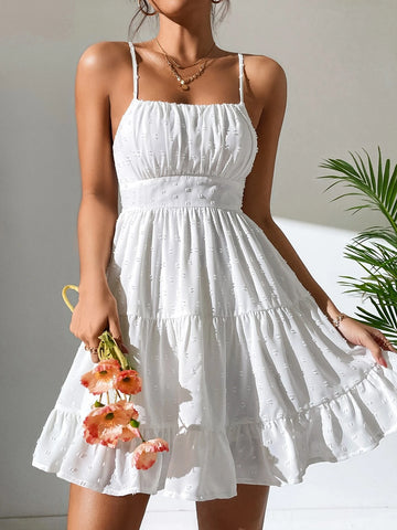 PETITE Swiss Dot Shirred Ruffle Hem Cami Dress PETITE Swiss Dot Shirred Ruffle Hem Cami Dress