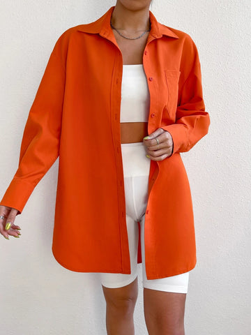 EZwear Drop Shoulder Pocket Patched Shirt EZwear Drop Shoulder Pocket Patched Shirt