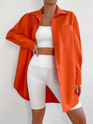 EZwear Drop Shoulder Pocket Patched Shirt EZwear Drop Shoulder Pocket Patched Shirt