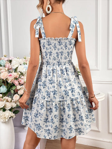 Floral Print Tie Shoulder Ruffle Hem Cami Dress Floral Print Tie Shoulder Ruffle Hem Cami Dress