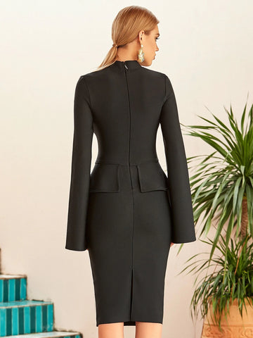 ADYCE Split Sleeve Buttoned Front Flap Detail Dress ADYCE Split Sleeve Buttoned Front Flap Detail Dress