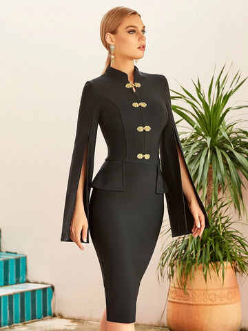 ADYCE Split Sleeve Buttoned Front Flap Detail Dress ADYCE Split Sleeve Buttoned Front Flap Detail Dress