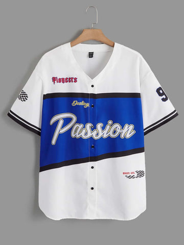 EZwear Letter Graphic Drop Shoulder Shirt EZwear Letter Graphic Drop Shoulder Shirt