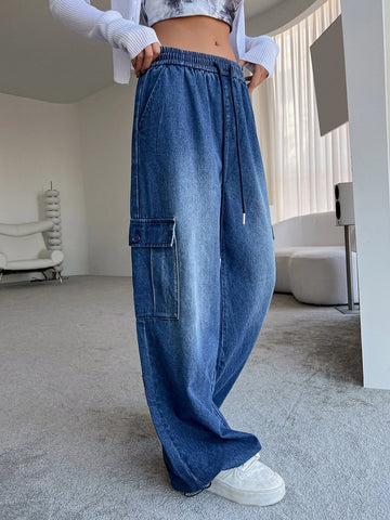 DAZY Elastic Waist Flap Pocket Cargo Jeans DAZY Elastic Waist Flap Pocket Cargo Jeans