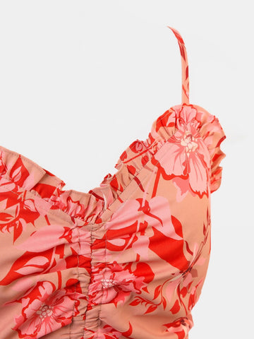 BAE Floral Print Drawstring Front Ruffle Hem Cami Dress BAE Floral Print Drawstring Front Ruffle Hem Cami Dress