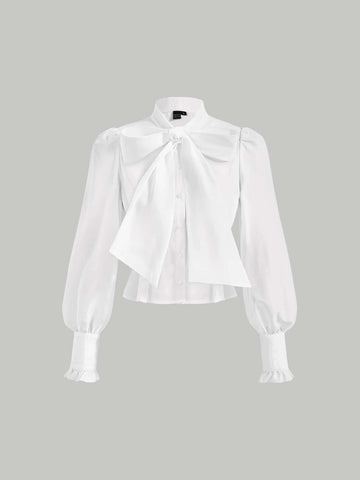 MOD Tie Neck Lantern Sleeve Button Front Shirt MOD Tie Neck Lantern Sleeve Button Front Shirt