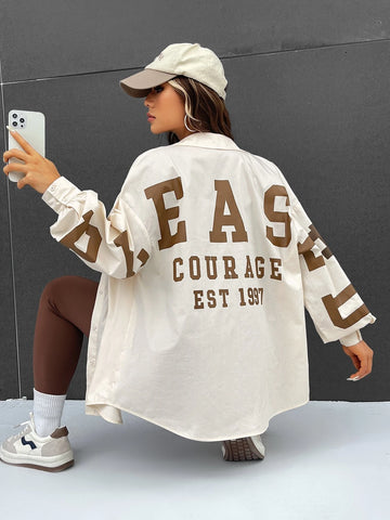 EZwear Letter Graphic Drop Shoulder Shirt EZwear Letter Graphic Drop Shoulder Shirt