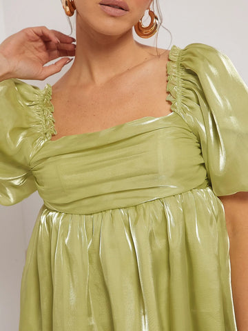 Square Neck Puff Sleeve Organza Smock Dress Square Neck Puff Sleeve Organza Smock Dress