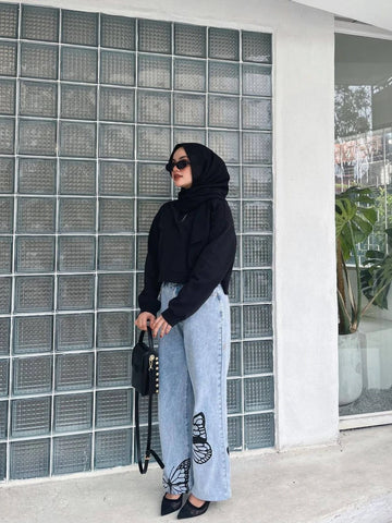 Butterfly Print Wide Leg Jeans Butterfly Print Wide Leg Jeans