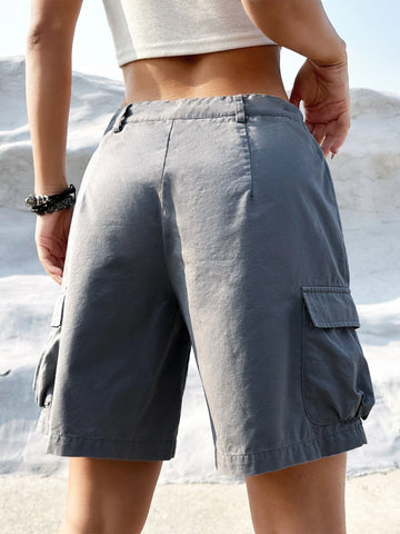 EZwear Flap Pocket Side Drawstring Waist Cargo Shorts EZwear Flap Pocket Side Drawstring Waist Cargo Shorts