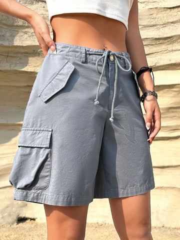 EZwear Flap Pocket Side Drawstring Waist Cargo Shorts EZwear Flap Pocket Side Drawstring Waist Cargo Shorts