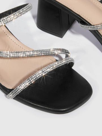 CUCCOO Trending Women Rhinestone Decor Chunky Heeled Sandals, Glamorous Outdoor Mule Sandals CUCCOO Trending Women Rhinestone Decor Chunky Heeled Sandals, Glamorous Outdoor Mule Sandals