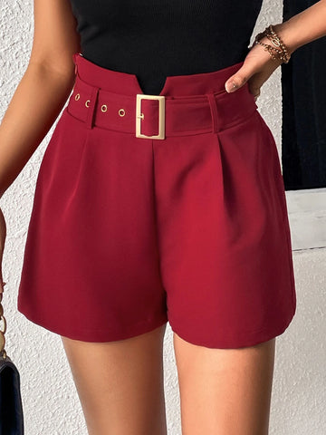 EMERY ROSE High Waist Plicated Detail Belted Shorts EMERY ROSE High Waist Plicated Detail Belted Shorts