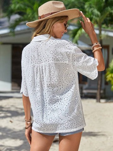 EMERY ROSE Eyelet Embroidery Button Front Shirt EMERY ROSE Eyelet Embroidery Button Front Shirt