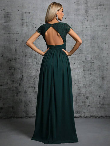 Contrast Lace Wrap Hem Chiffon Bridesmaid Dress