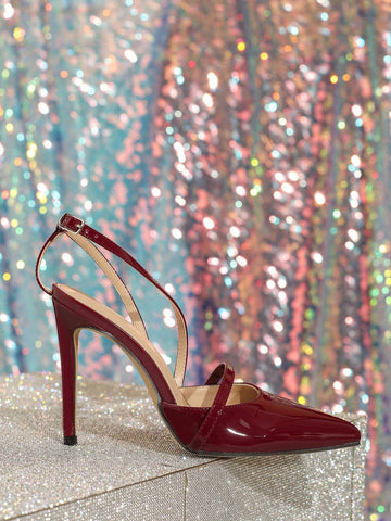 Pointed Toe Stiletto Heel Casual Backstrap Women's Burgundy High Heels