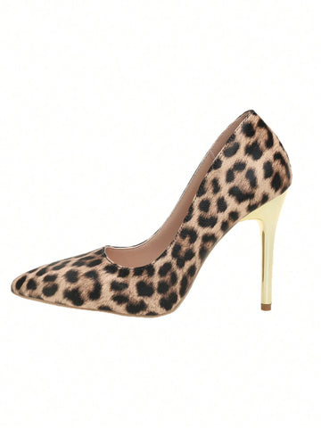 Women Leopard Print Pointed Toe High Heel Shallow Slip-On Pumps, New Spring Autumn Fashionable Sexy Stiletto