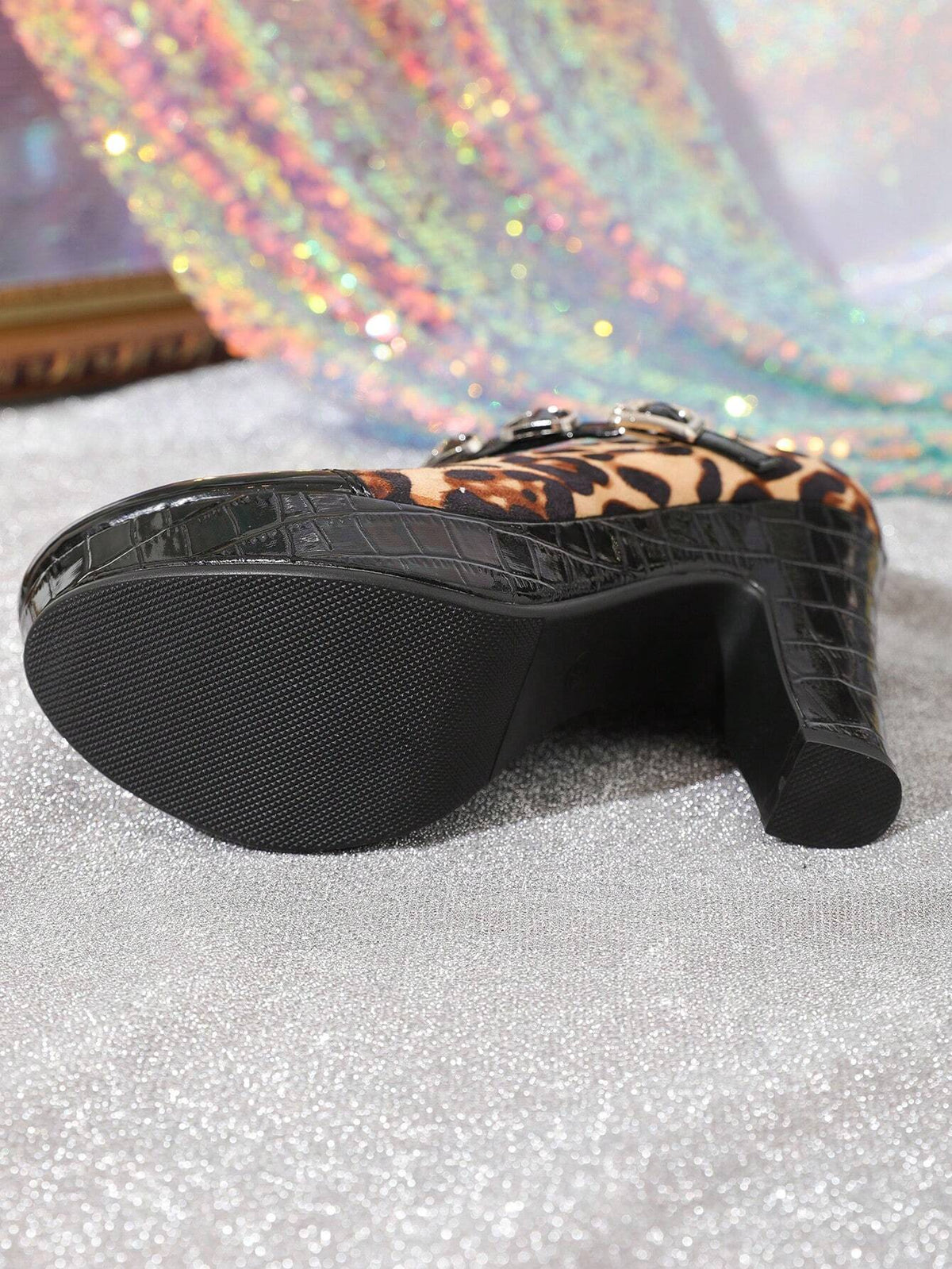 Fashion Waterproof Platform Thick Heel Leopard Print Casual Shoes For Women,