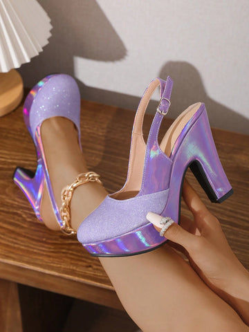 Waterproof Platform Belt Buckle Closed Toe High Heel Sandals, Women Chunky Heeled Fairy Style 2024