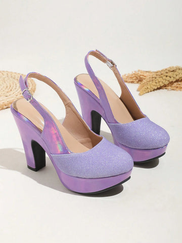 Waterproof Platform Belt Buckle Closed Toe High Heel Sandals, Women Chunky Heeled Fairy Style 2024