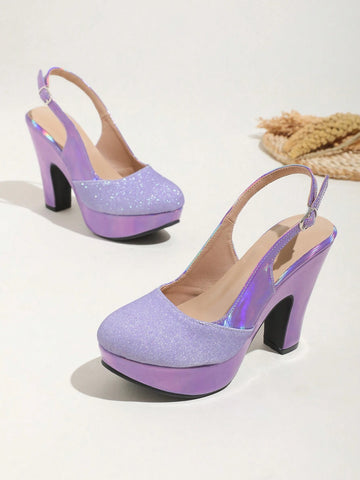 Waterproof Platform Belt Buckle Closed Toe High Heel Sandals, Women Chunky Heeled Fairy Style 2024