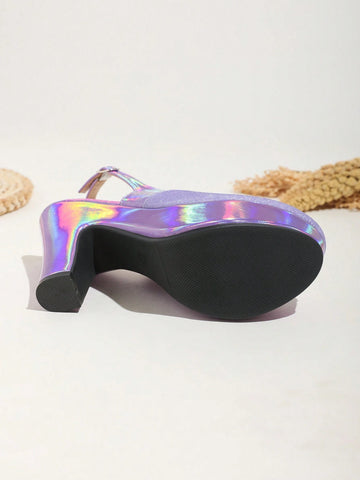 Waterproof Platform Belt Buckle Closed Toe High Heel Sandals, Women Chunky Heeled Fairy Style 2024