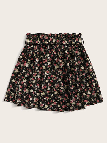 WYWH Paperbag Waist Belted Ditsy Floral Skater Skirt