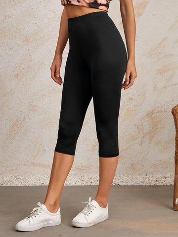 EMERY ROSE High Waist Solid Capri Leggings