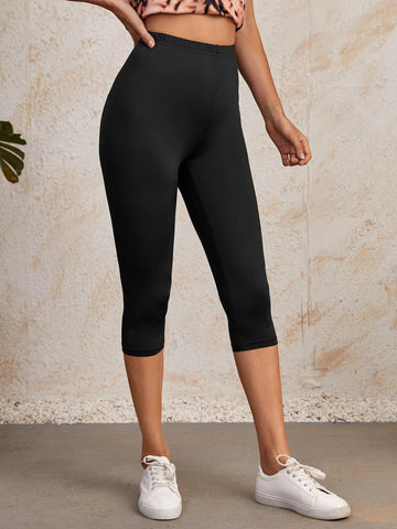 EMERY ROSE High Waist Solid Capri Leggings