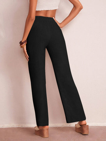 EMERY ROSE Solid Elastic Waist Wide Leg Pants