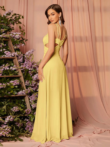 Solid Cut Out Maxi Cami Bridesmaid Dress