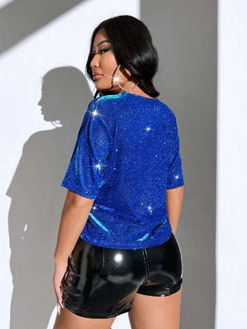 Glitter Cut Out Front Crop Tee