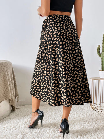 All Over Print Tie Side Wrap Skirt