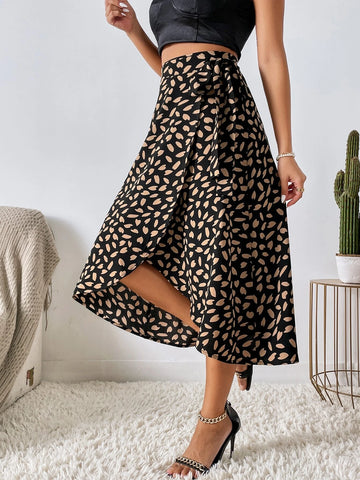All Over Print Tie Side Wrap Skirt