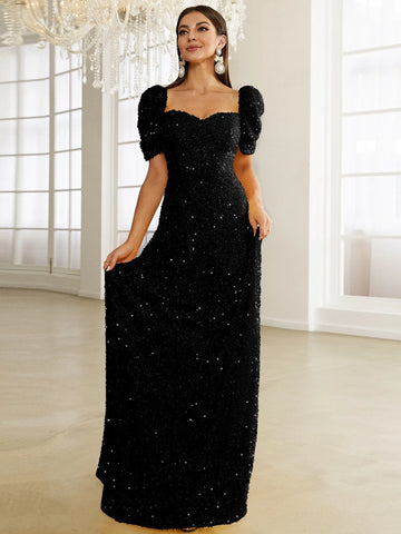 Missord Sweetheart Neck Puff Sleeve Sequin Formal Dress