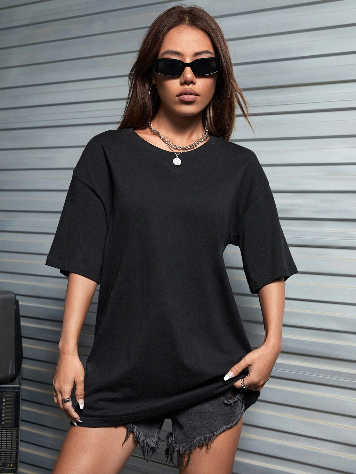 EZwear Letter Graphic Drop Shoulder Tee