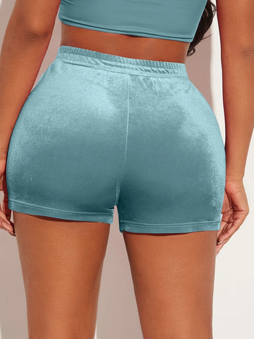 SXY Rhinestone Letter Graphic Velvet Shorts