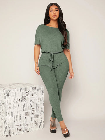 SXY Backless Drawstring Front Jumpsuit