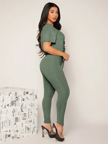 SXY Backless Drawstring Front Jumpsuit