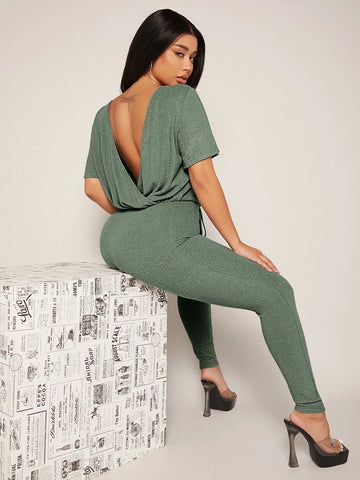 SXY Backless Drawstring Front Jumpsuit