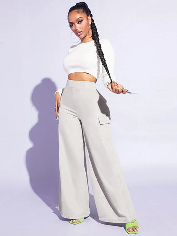 SXY Flap Pocket Side Wide Leg Pants