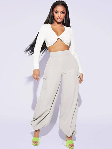 SXY Flap Pocket Side Wide Leg Pants