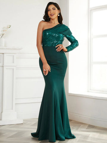 Missord One Shoulder Sequins Prom Dress