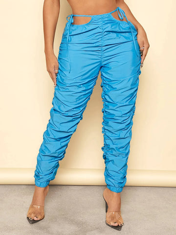 SXY Cut Out Waist Knot Side Ruched Pants