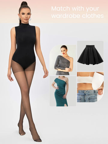 Turtle Neck Daily High Stretchy Sleeveless Slim Fit Thong Bodysuit
