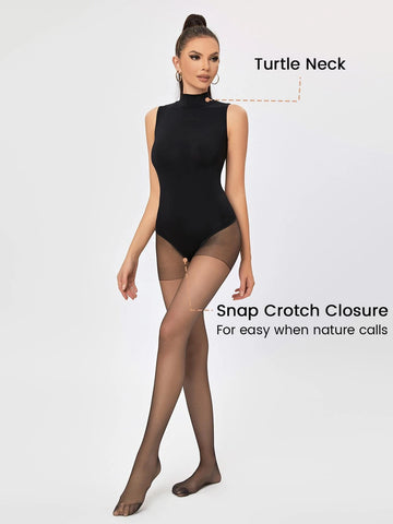 Turtle Neck Daily High Stretchy Sleeveless Slim Fit Thong Bodysuit